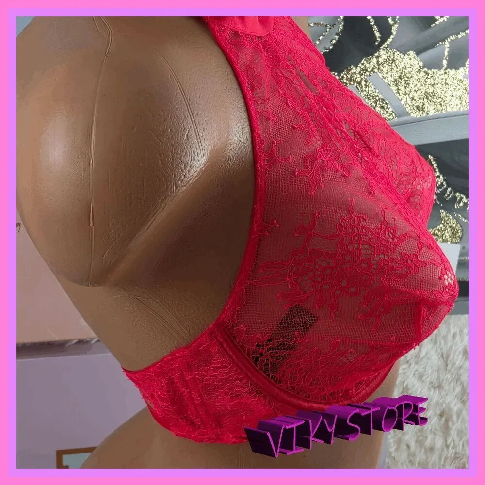 ❤️ NWT Victoria’s Secret Red Lace Halter Bra 34C ❤️